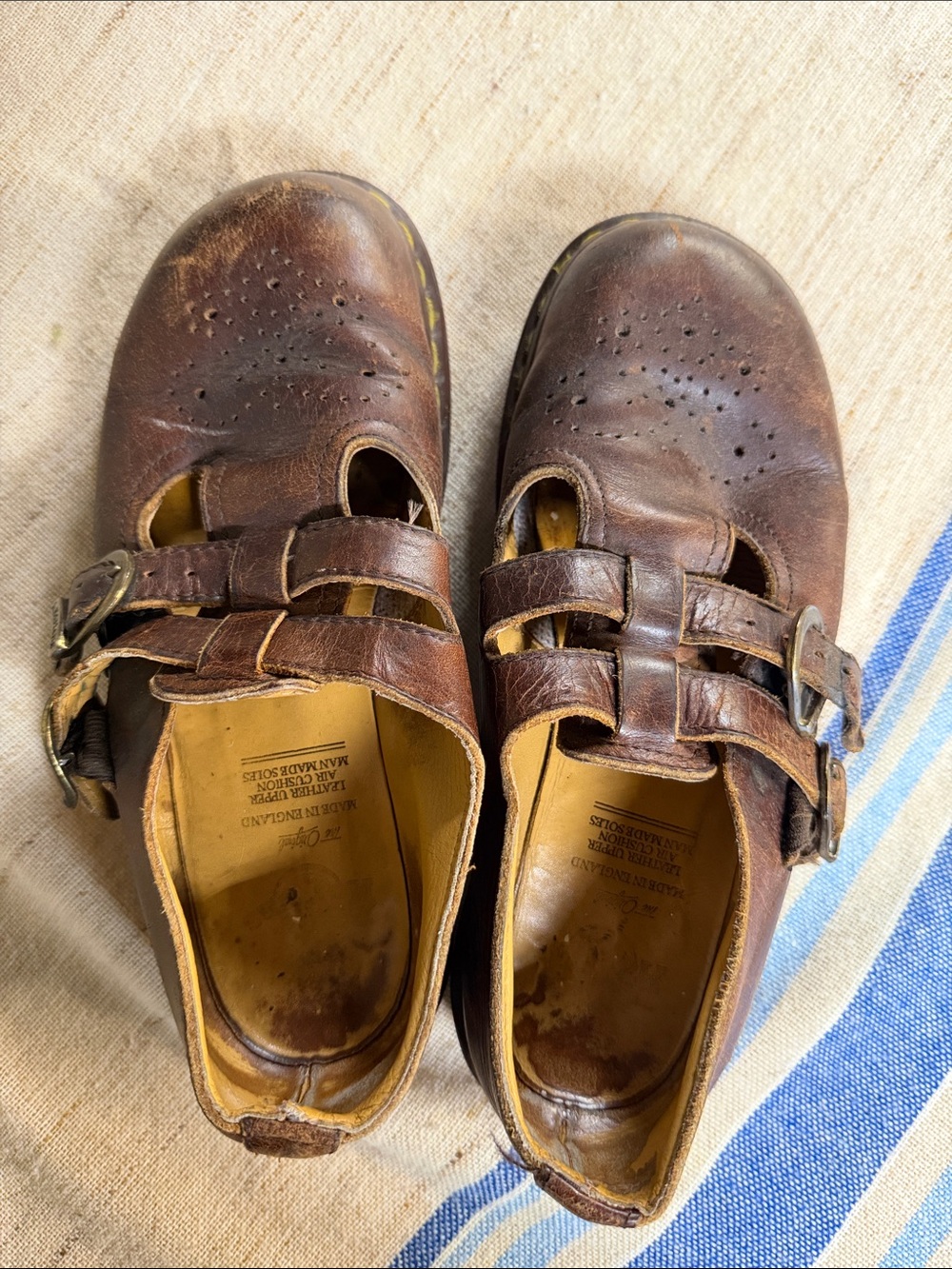 Women's Brown Leather Double Strap Casual Shoes dr mar